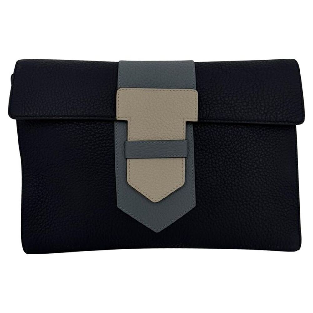 Delvaux Textured Clutch Bag in Black Leather